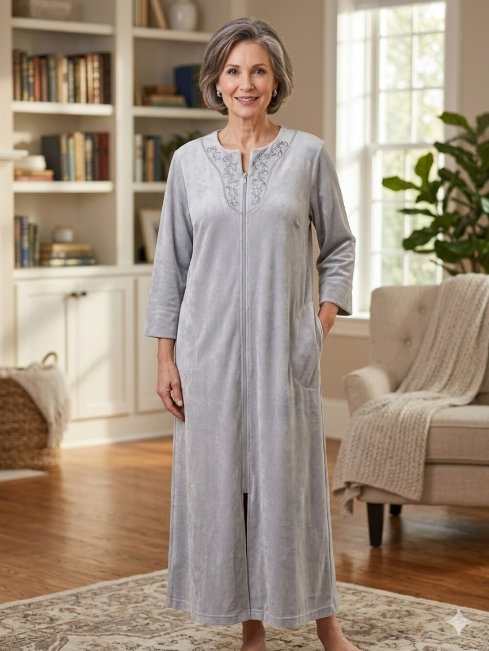 NWT Miss Elaine Velour Silver Frost Long Robe